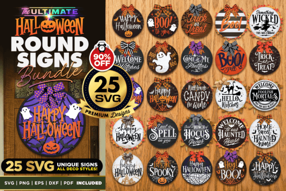 25 Halloween Door SVG Signs Bundle