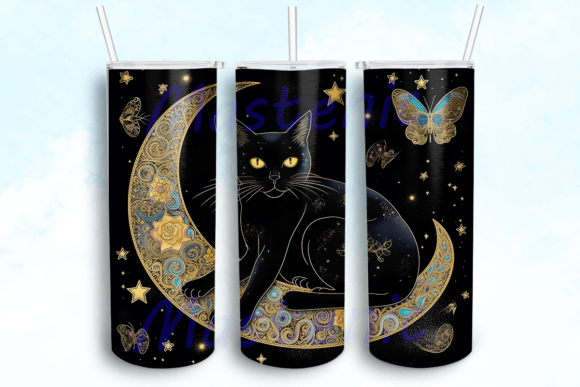 Black Cat Celestial Moon Design Png