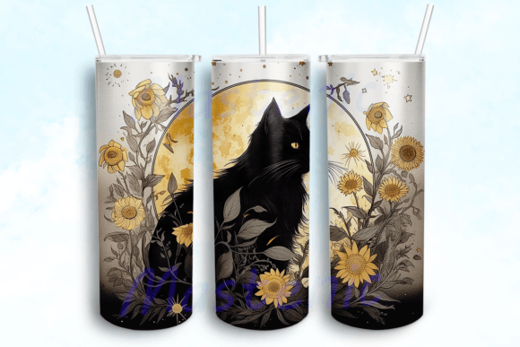 Black Cat with Moon Design Digital