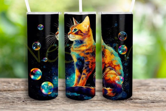 Cat Colorful Sitting Design Tumbler Png