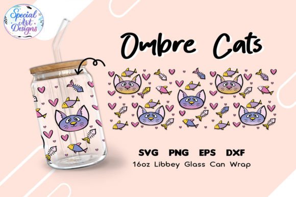 Colorful Cat and Fish Ombre Glass Wrap