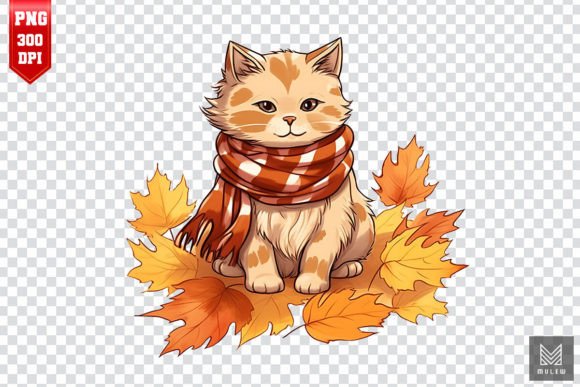 Cute Manx Cat in Autumn Clipart