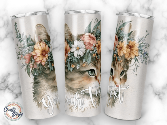 Floral Cat Flowers Tumbler 20oz