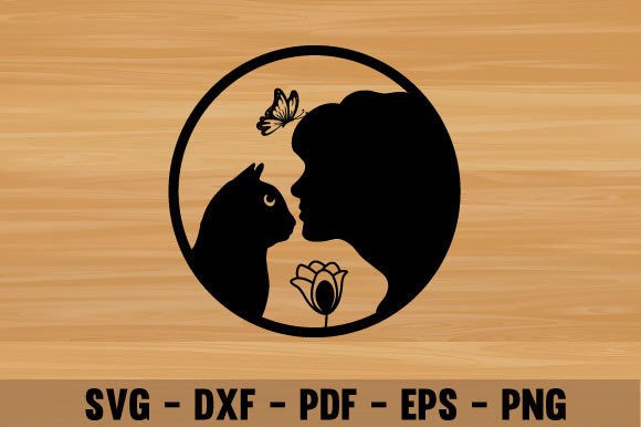 Girl Kiss Cat Love Wall Decor Art Laser