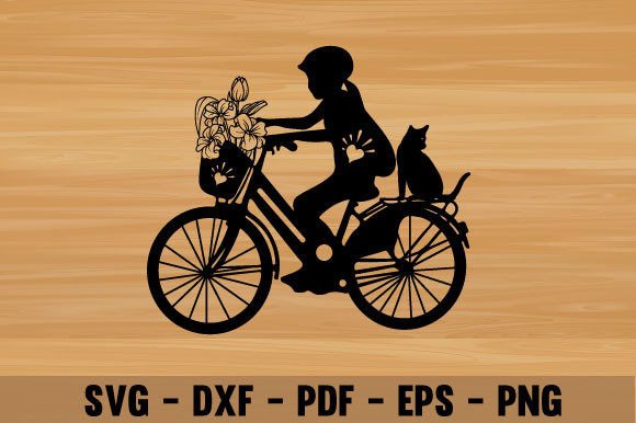 Little Girl on Bicycle Flower Cat Laser