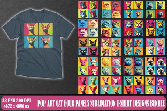 Pop Art Cat Four Panels T-shirt Bundle