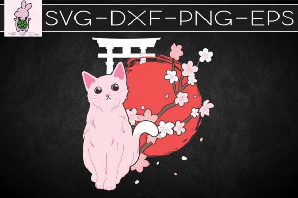 Sakura Cat Tree Blossoms Japanese Retro