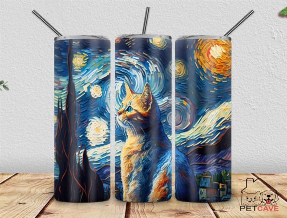 VG Starry Night Cat Tumbler PNG 2