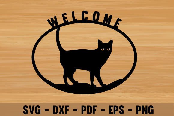 Welcome Cat Round Laser Cut Metal Art