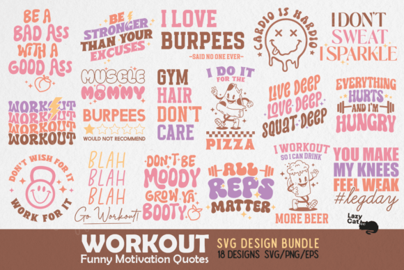 Workout Motivation Quotes SVG PNG Bundle